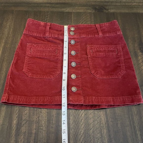 Free People We The Free Rust Red Button Front Corduroy Mini Skirt Size 24 - Picture 3 of 7